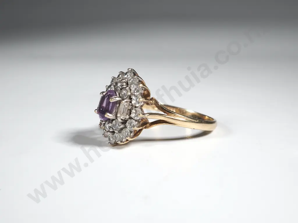 9ct Gold Diamond & Amethyst Cluster Ring Image 1++