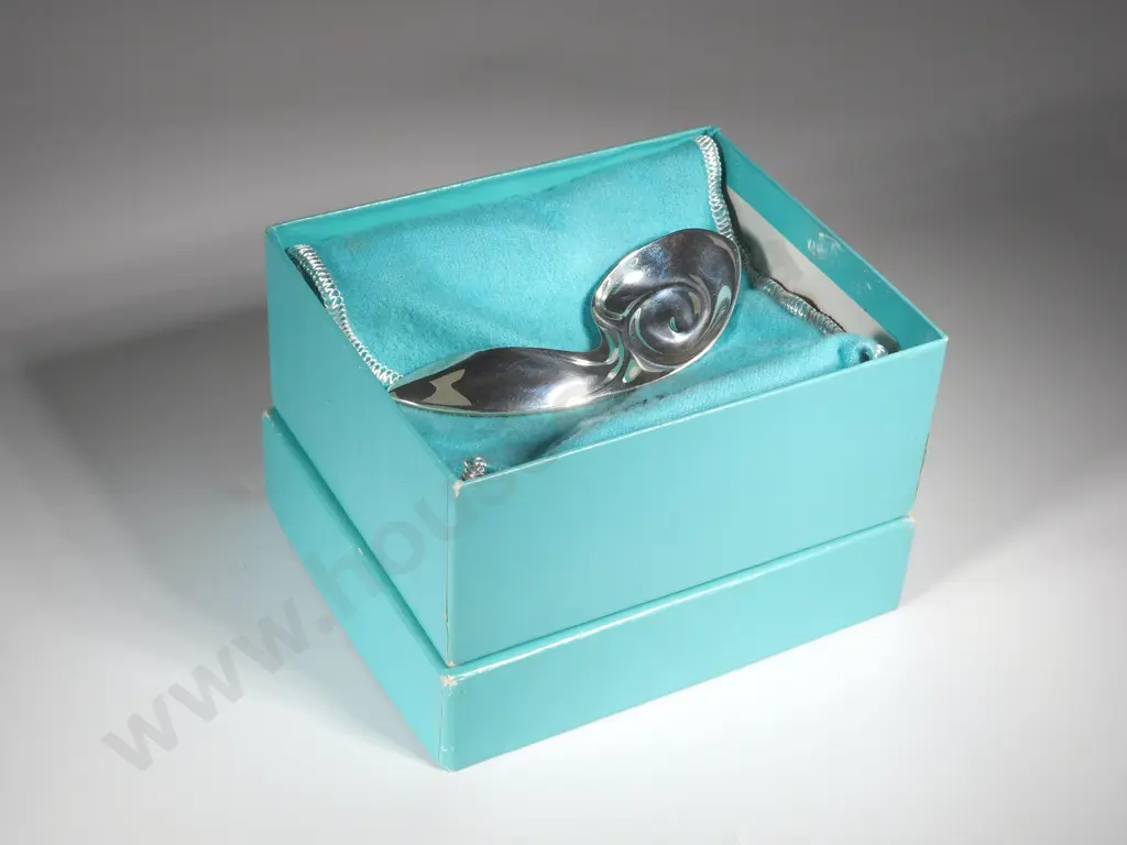 Tiffany and Co Sterling Silver Baby Spoon Rabbits Ear Handle & Swirl Bowl. Stamped Tiffany 925 Image 1++