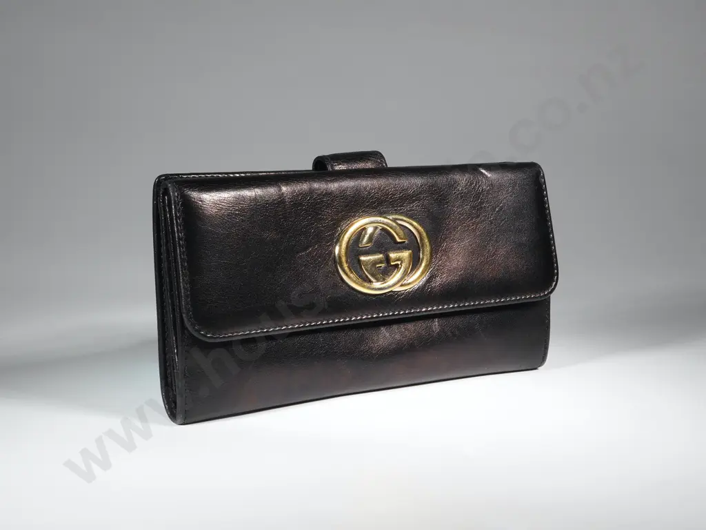 Gucci Black Leather "Britt" Long Wallet Image 1++