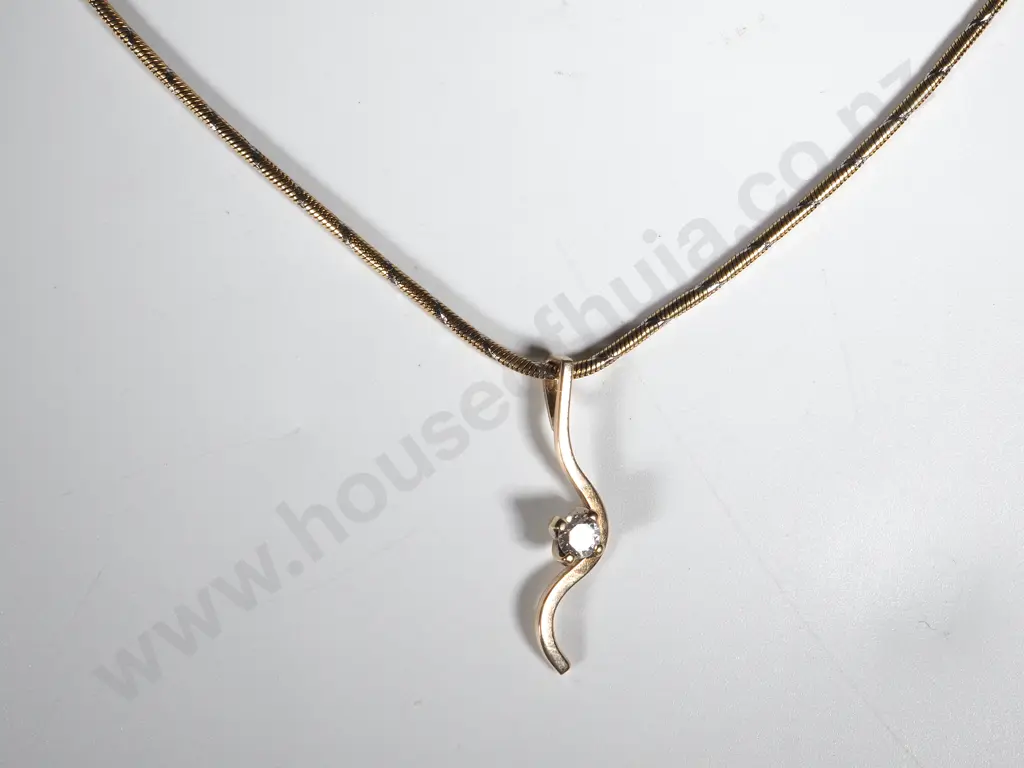 9ct Gold Contemporary Diamond Pendant on Snake Chain Image 1++
