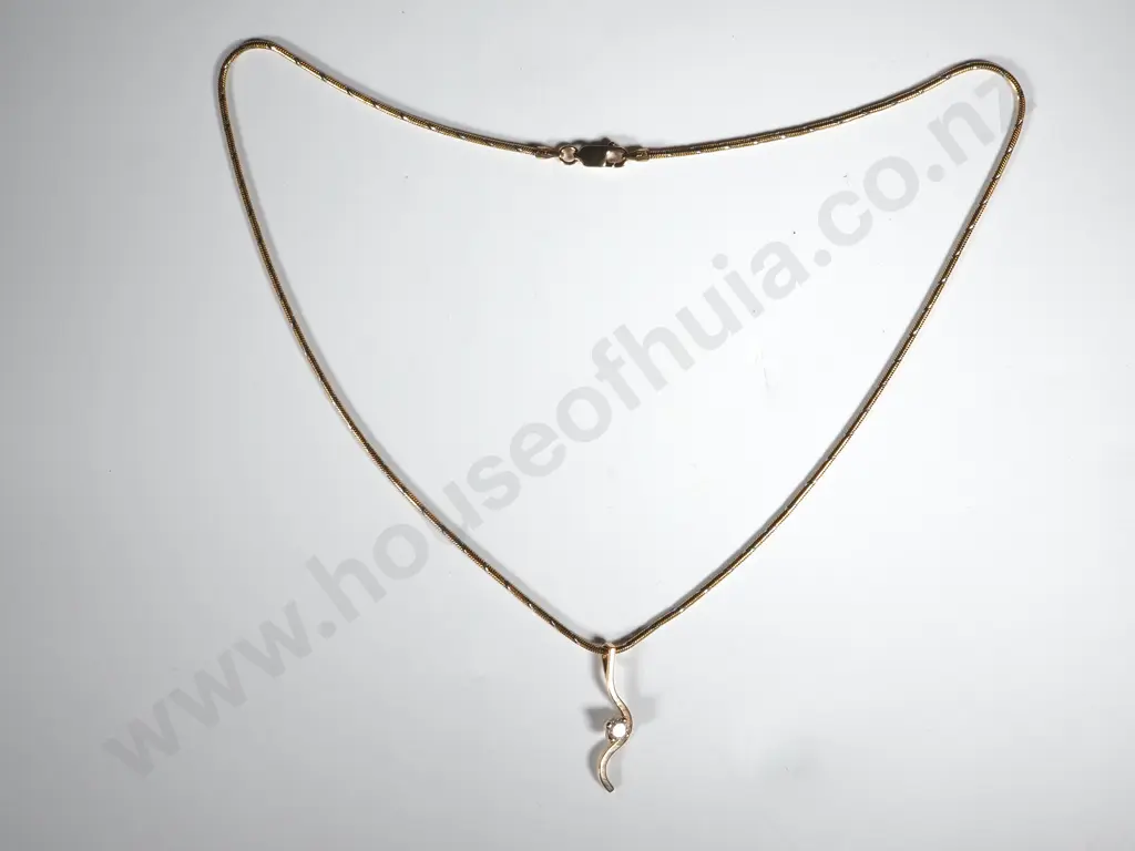 9ct Gold Contemporary Diamond Pendant on Snake Chain Image 1++