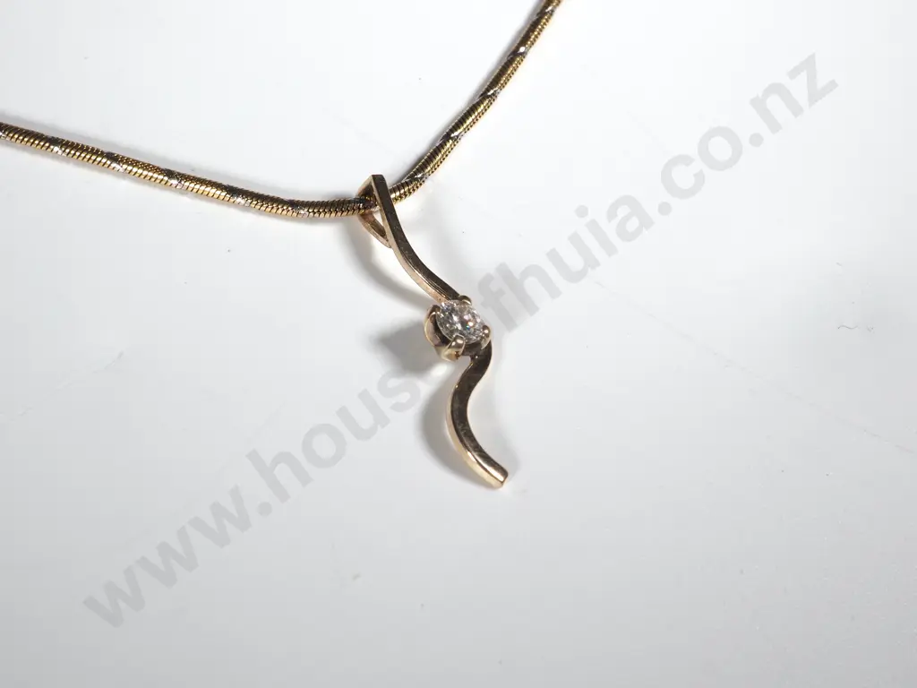 9ct Gold Contemporary Diamond Pendant on Snake Chain Image 1++