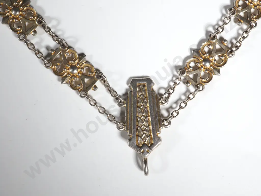 Antique Sterling Silver & Gilt Ornate Chain With Hook, English Hallmarks Image 1++