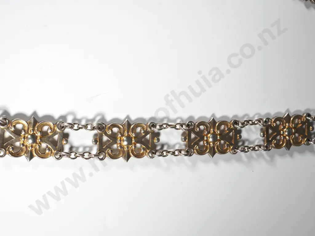 Antique Sterling Silver & Gilt Ornate Chain With Hook, English Hallmarks Image 1++