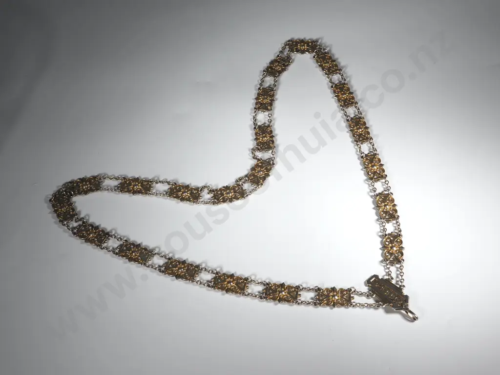 Antique Sterling Silver & Gilt Ornate Chain With Hook, English Hallmarks Image 1++