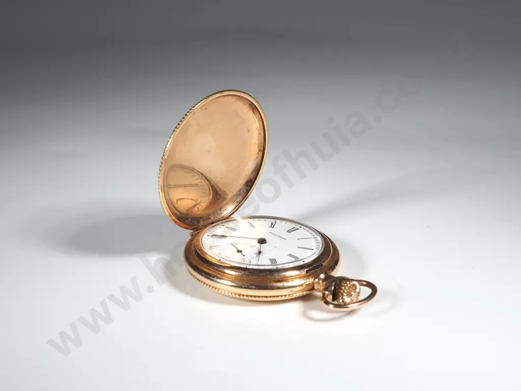 Waltham Cashier Gold Plated Hunter Pocket Watch w Engraved Case Image 1++