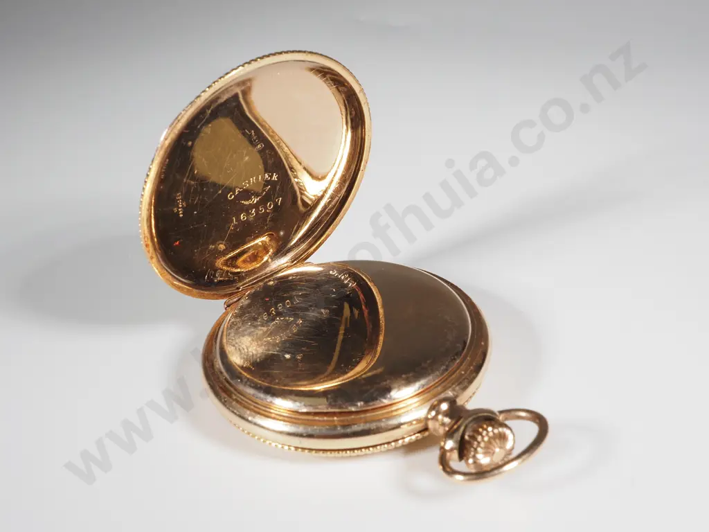 Waltham Cashier Gold Plated Hunter Pocket Watch w Engraved Case Image 1++
