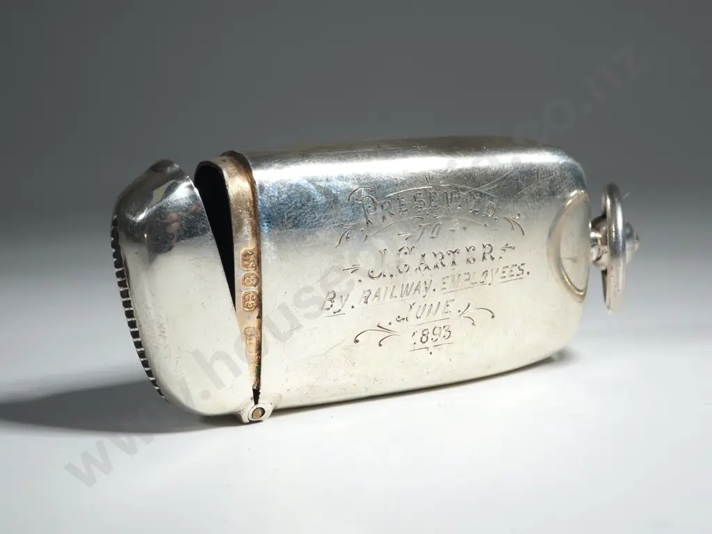 Sterling Silver Vesta & Sovereign Case, Presented to J carter by Railway Employees 1893 Image 1++