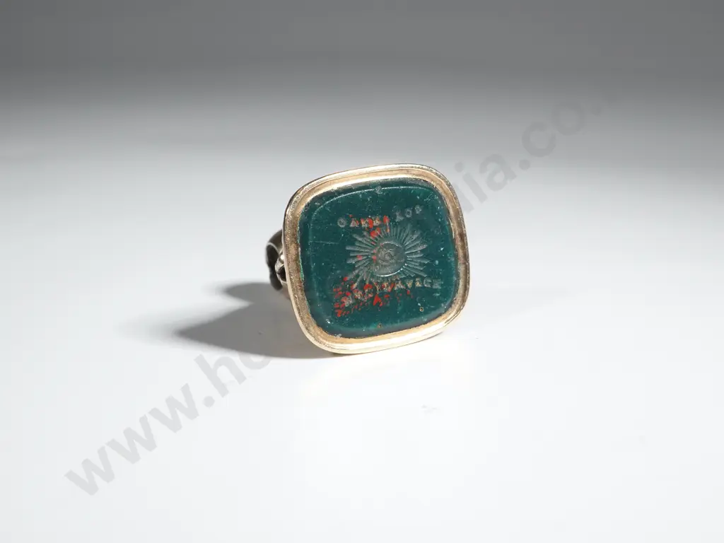 Antique Rolled Gold Bloodstone Seal w Seeing Eye "May It Watch Over You" Image 1++