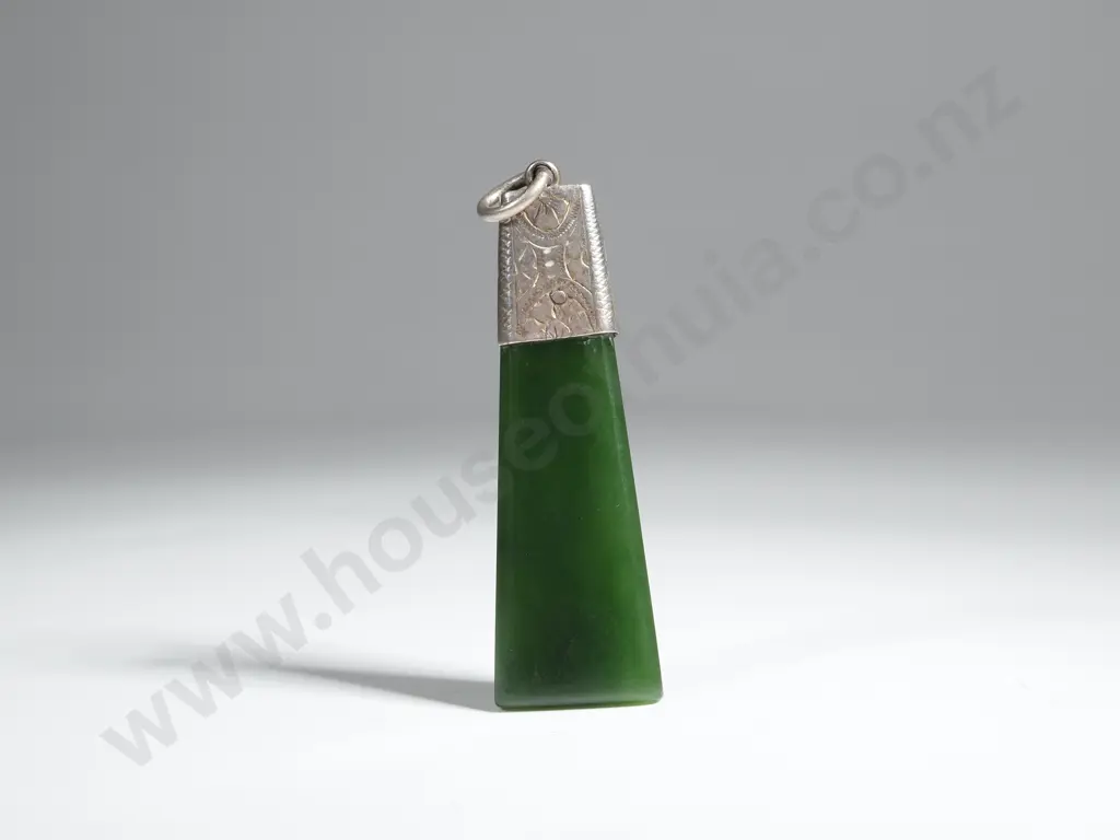 Sterling Silver Antique Greenstone Pendant Image 1++