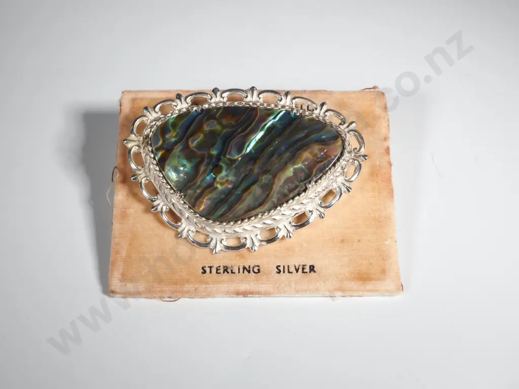 Large Sterling Silver Vintage Paua Shell Brooch Image 1++