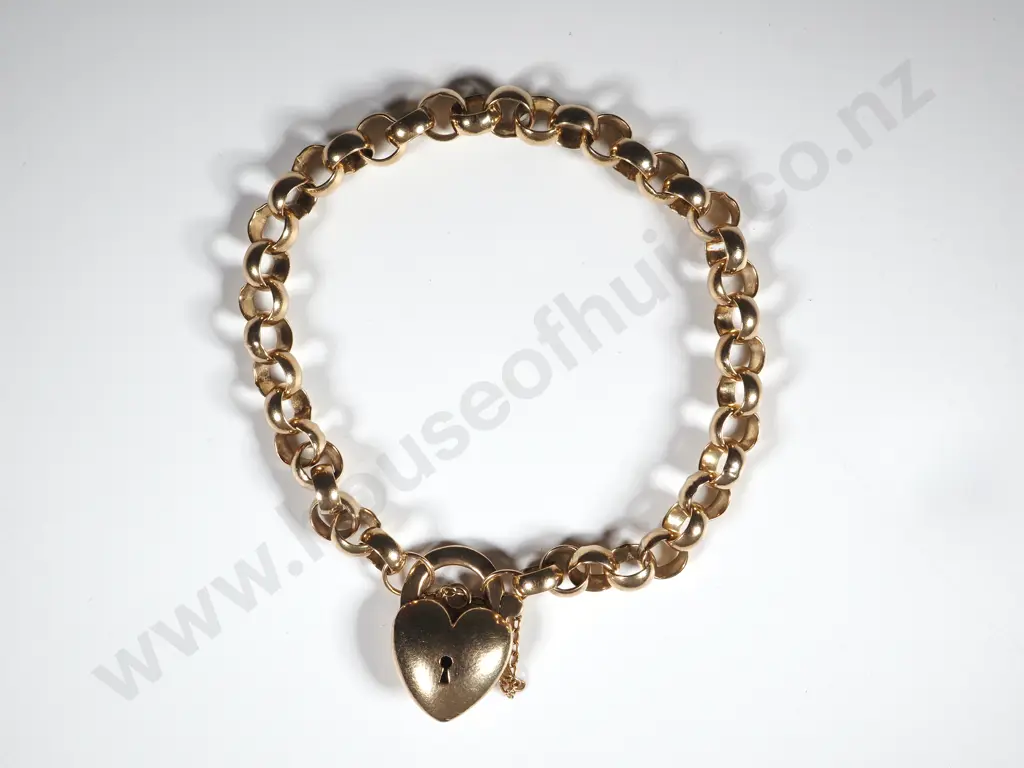 9ct Gold Belcher Bracelet w Heart Clasp: Insurance Valuation for $5,800.00 Image 1++