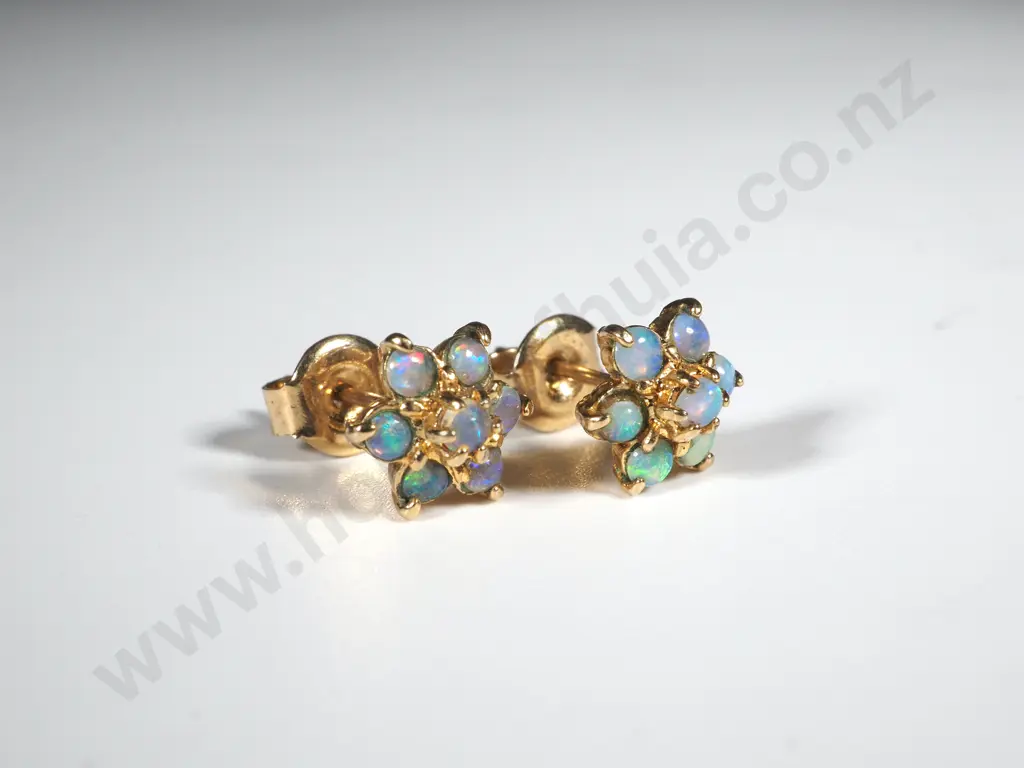 9ct Gold Floral Form Opal Earrings Image 1++
