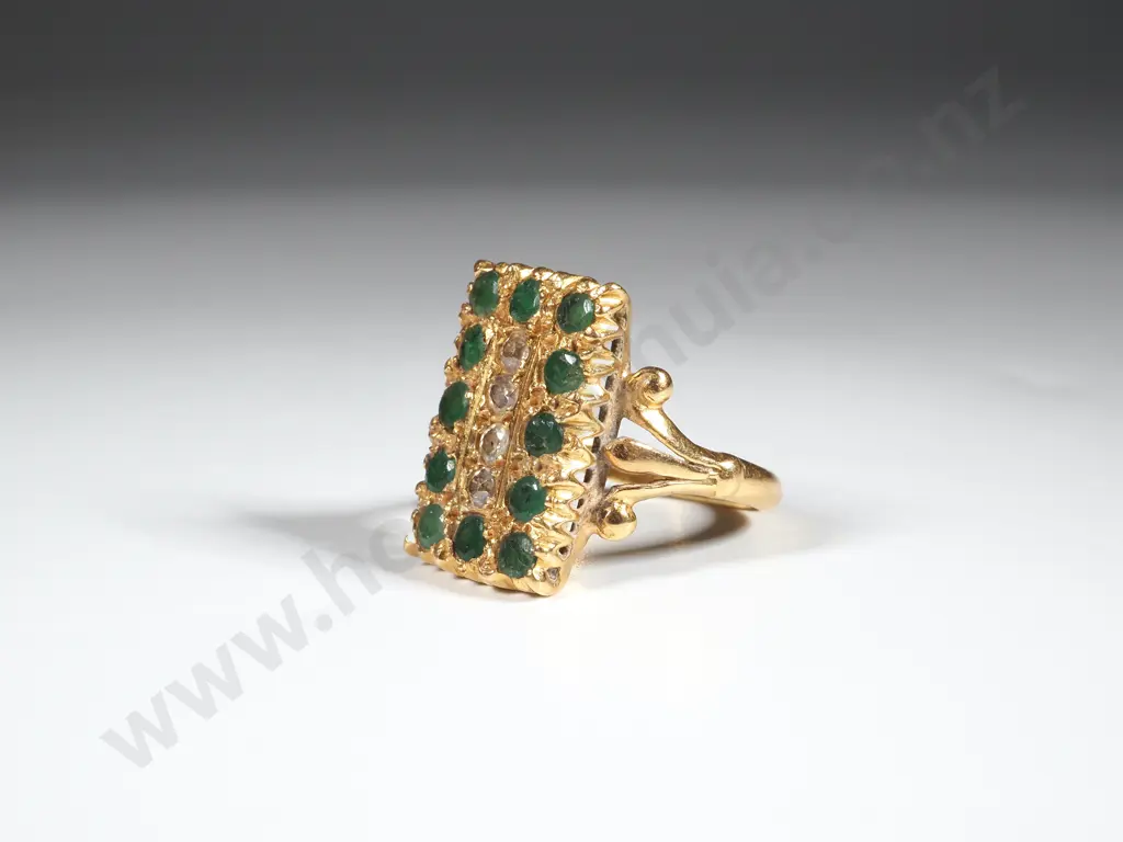 22ct Gold Emerald & Diamond Ring Image 1++