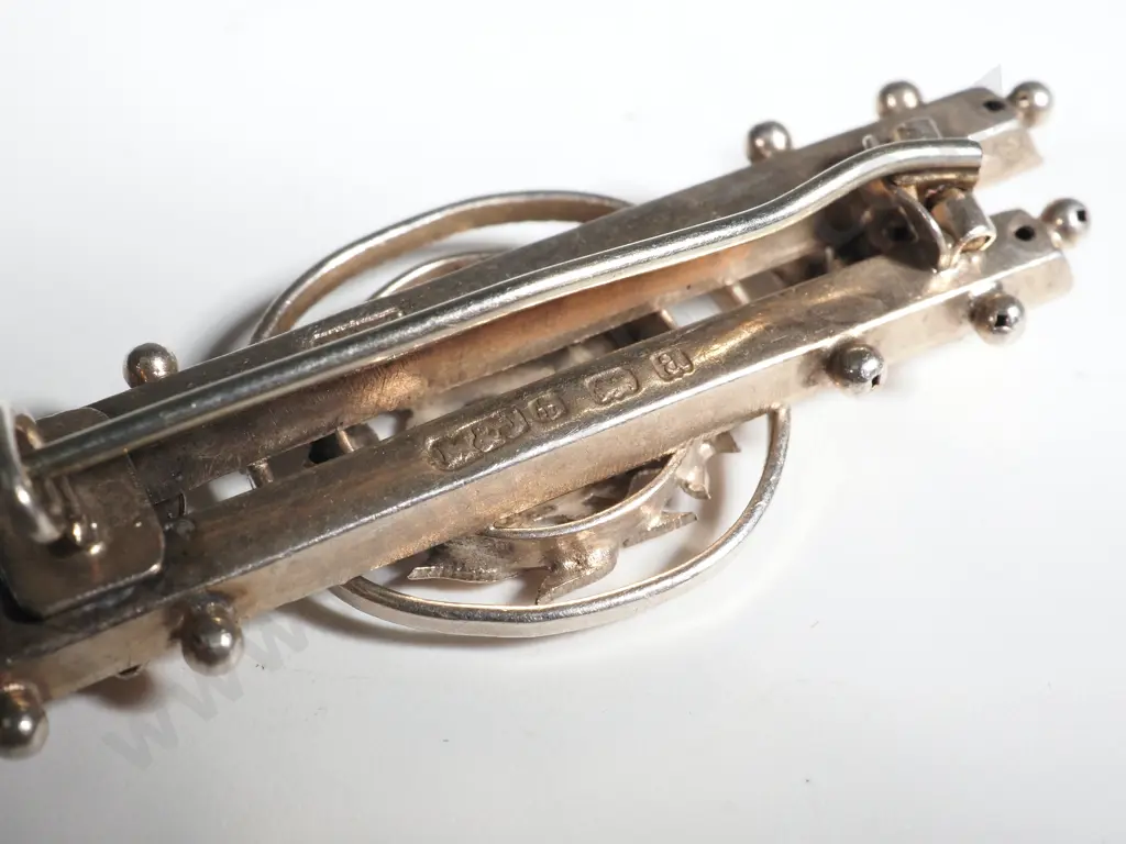 9ct Gold & Sterling Silver Antique Bar Brooch w Horseshoe Motif "Good Luck" Image 1++