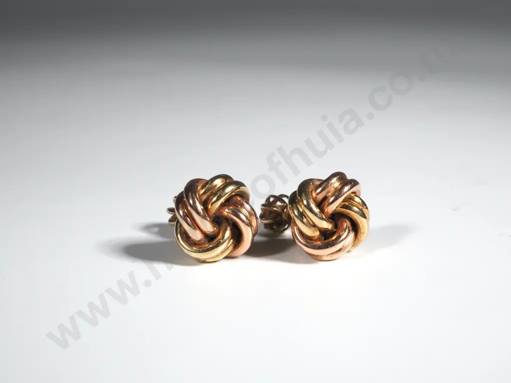 14ct Gold Bi-Colour Knot Earrings Image 1++