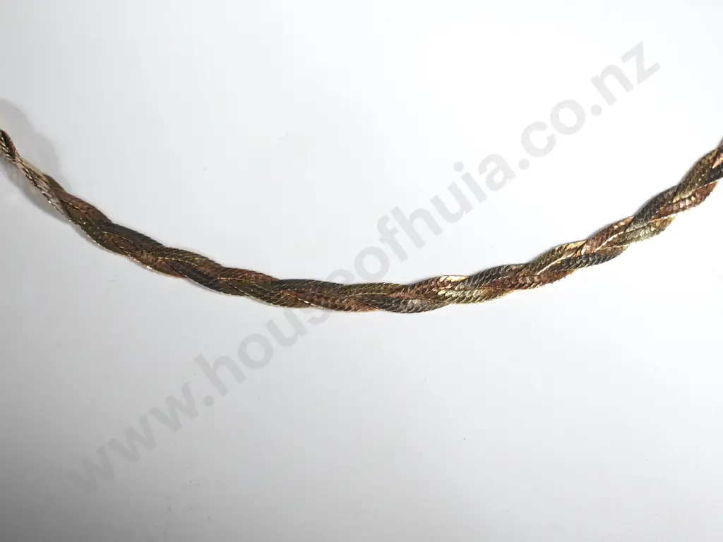 14ct Gold Italian Tri-Colour Plaited Necklace Image 1++