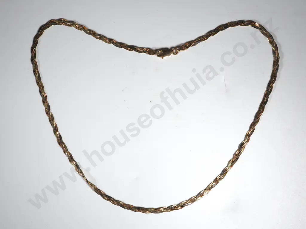 14ct Gold Italian Tri-Colour Plaited Necklace Image 1++