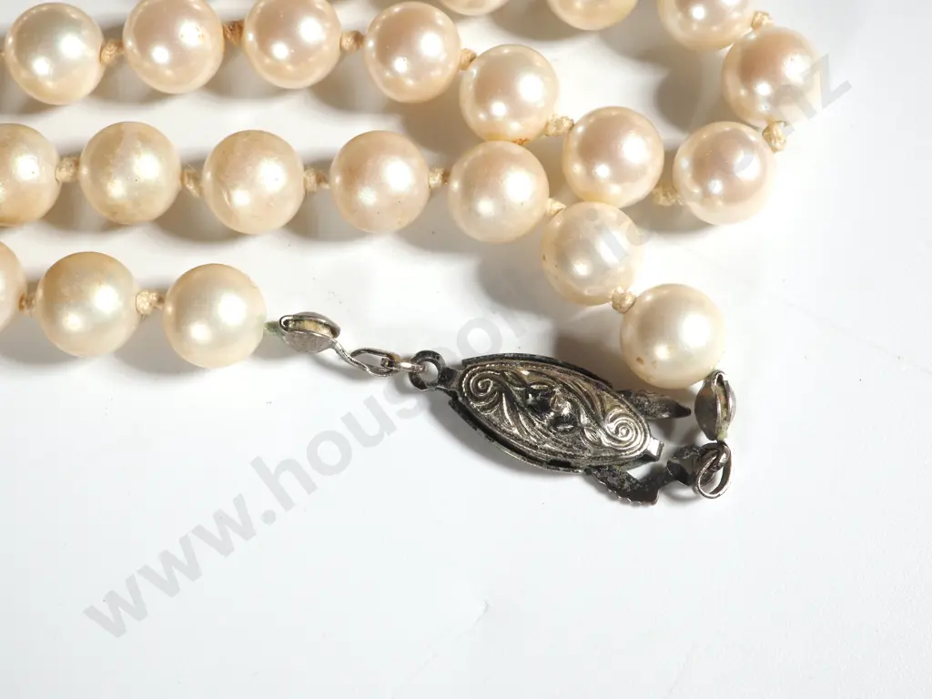 String of Individually Knotted Pearls w Sterling Silver Clasp Image 1++