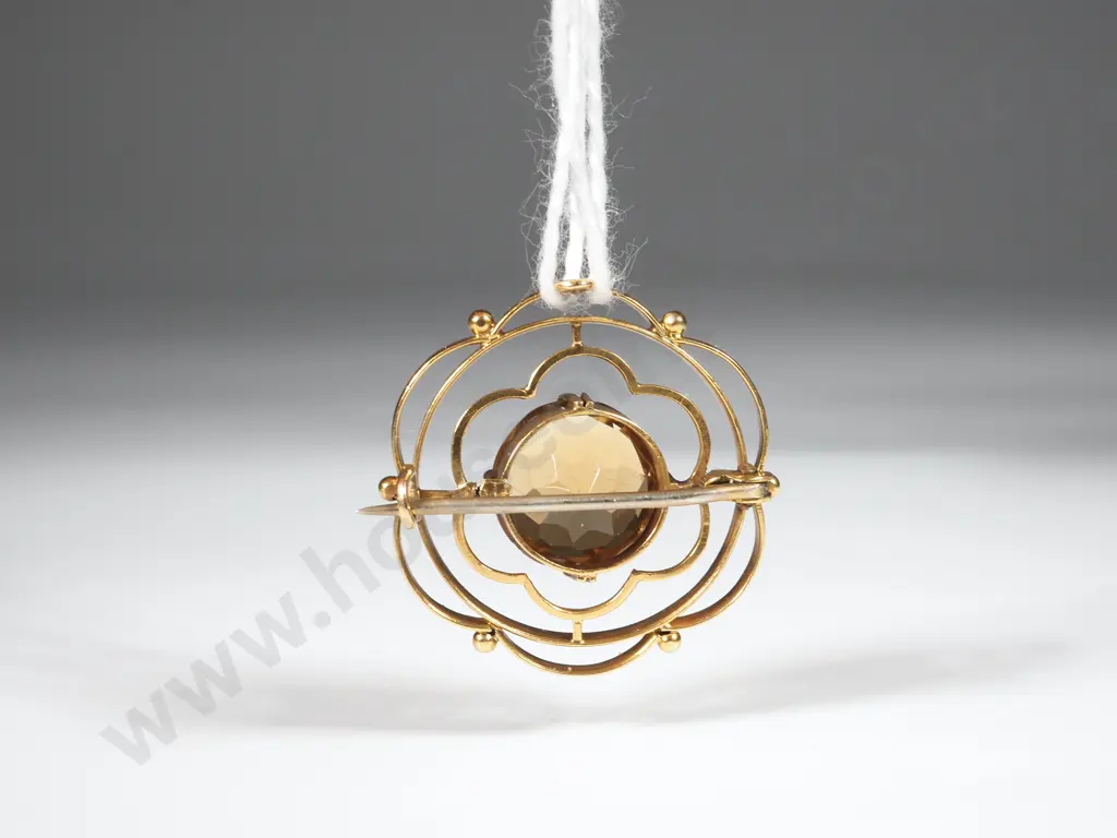 9ct Gold Finely Wrought Edwardian Citrine Brooch Image 1++