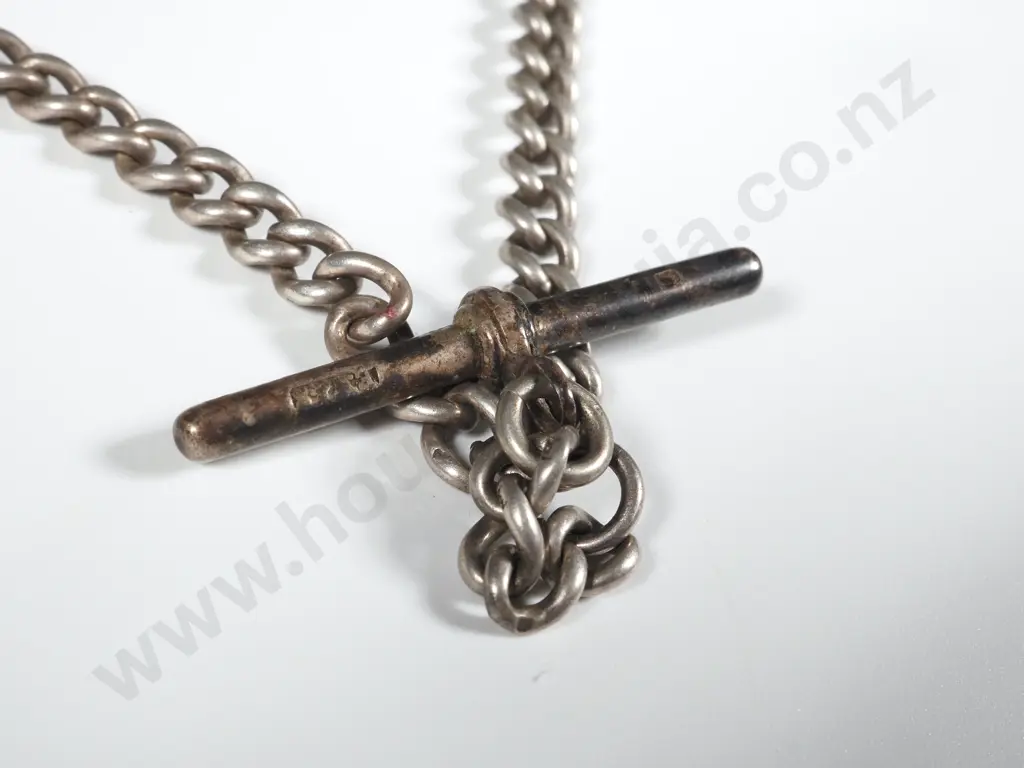 Sterling Silver Watch Chain with T Bar. Image 1++
