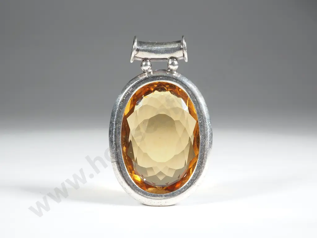 Citrine Coloured Pendant In Sterling Silver Mount Image 1++