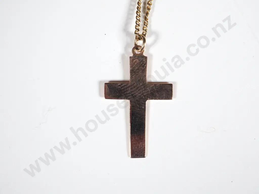 9ct Rose Gold Cross Pendant on Gold Plate Chain Image 1++