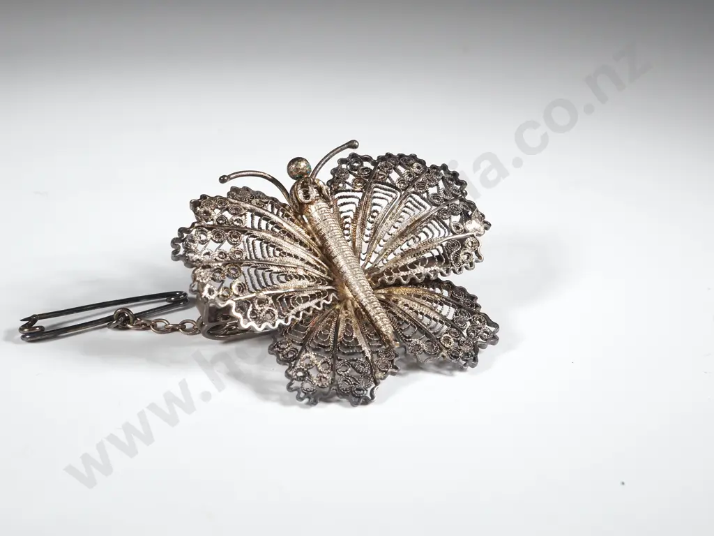 Sterling Silver Filigree Brooch In The Form Of A Butterfly  Image 1++