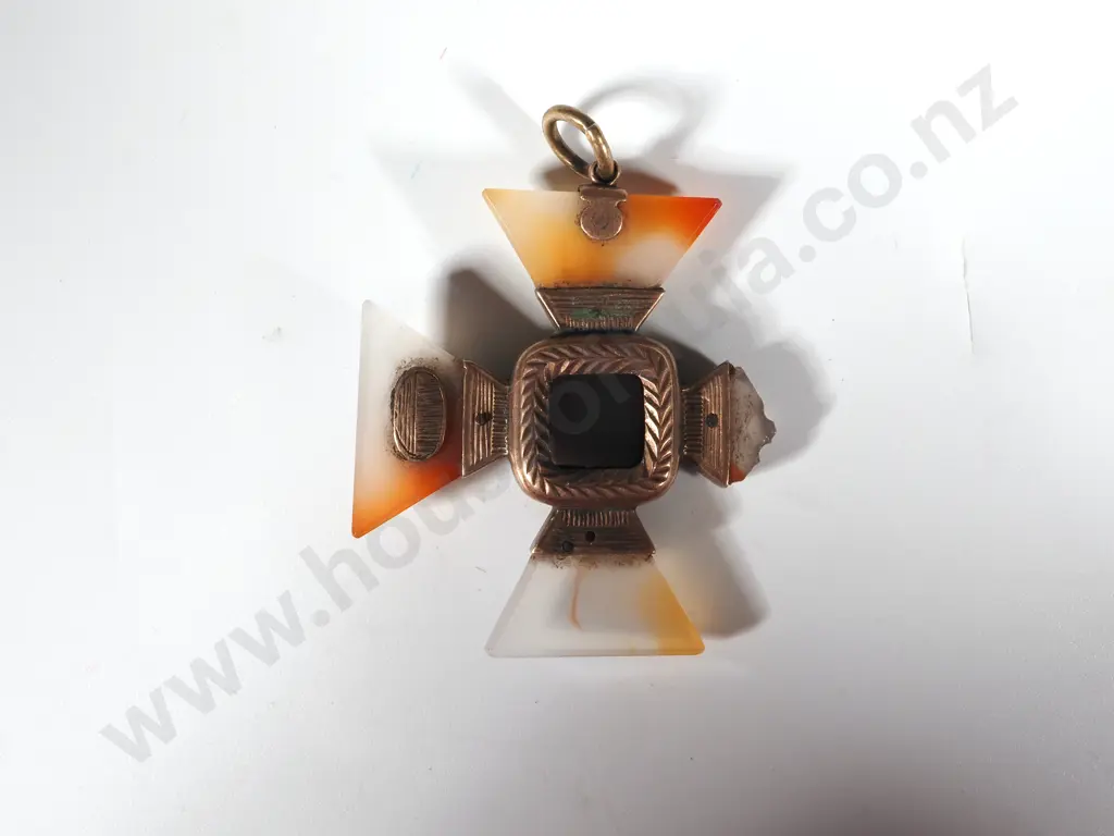 9ct Gold & Agate Pendant / Brooch A/F Image 1++