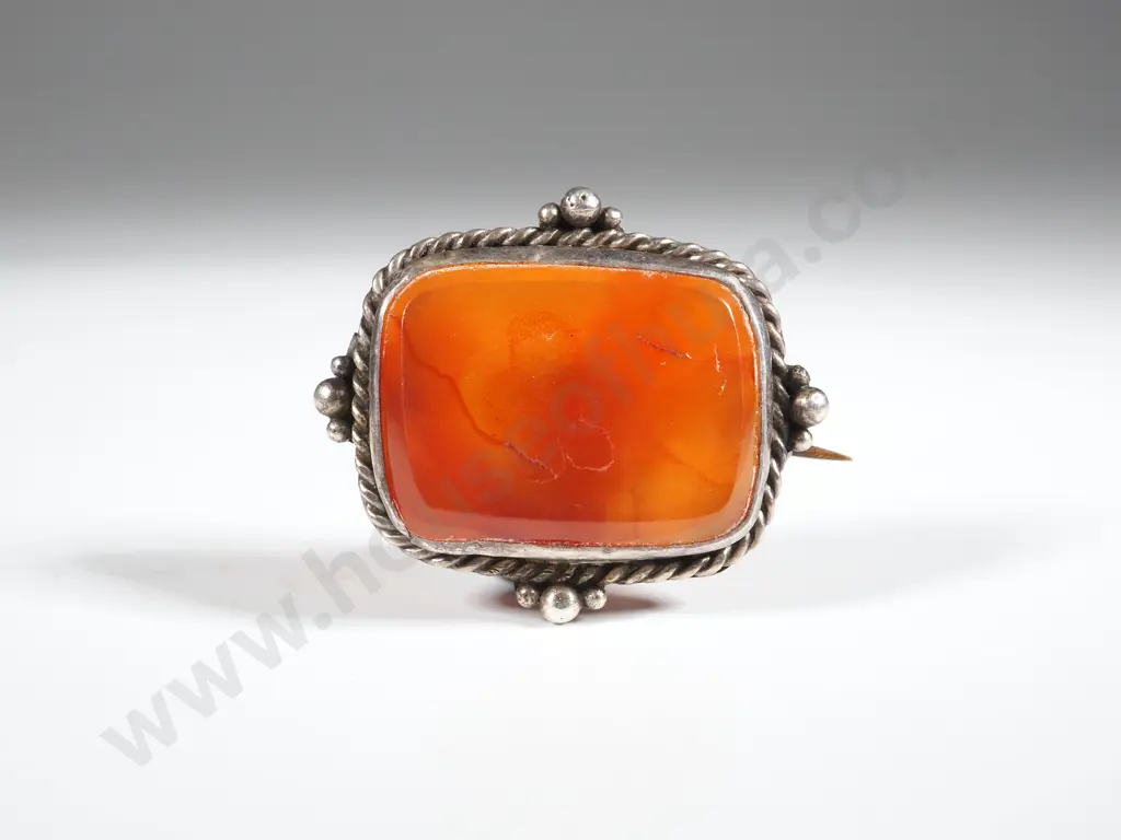 Sterling Silver & Orange Carnelian Brooch  Image 1++