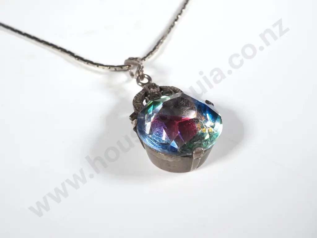 Vintage Multi Coloured Tourmaline Set in Sterling Silver & Marcasite Surround w Chain Image 1++