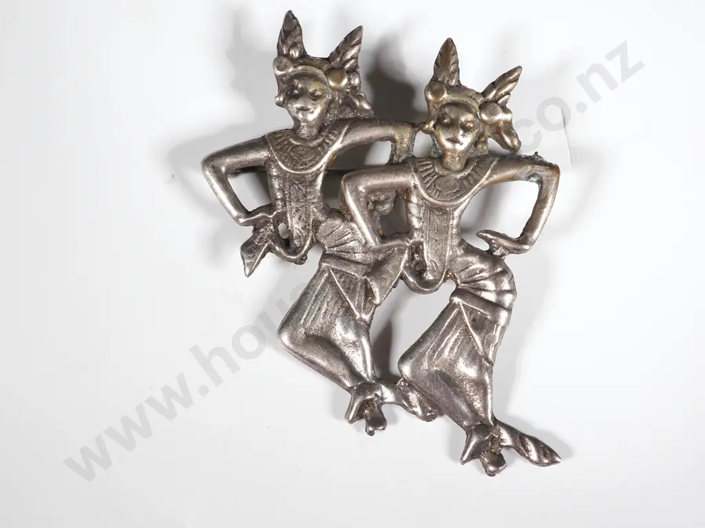 Two Thai Dancers in Sterling Silver Brooch Image 1++