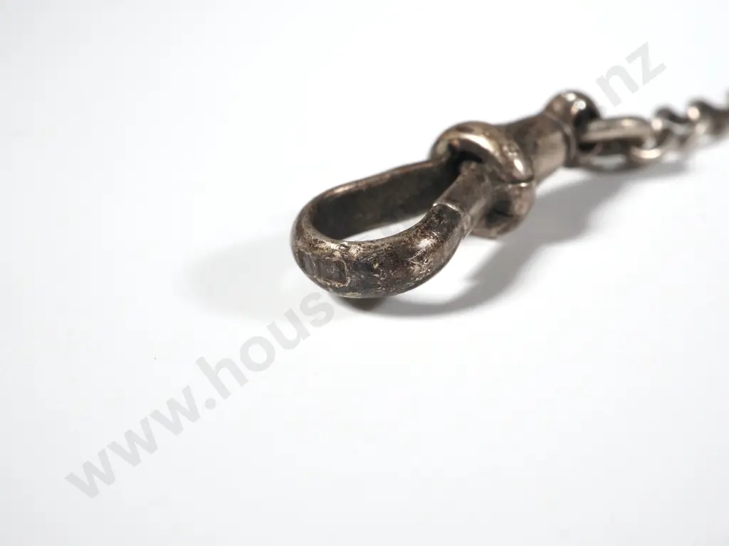 Sterling SilverWatch Chain with T Bar & Medallion . The Medallion Inset with a Gold Shield Shaped Cartouche Image 1++