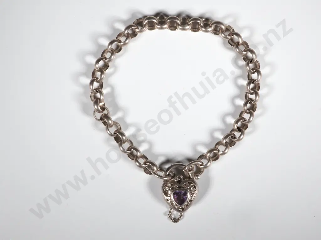 Sterling Silver Chain Bracelet with Amethyst Filigree Image 1++