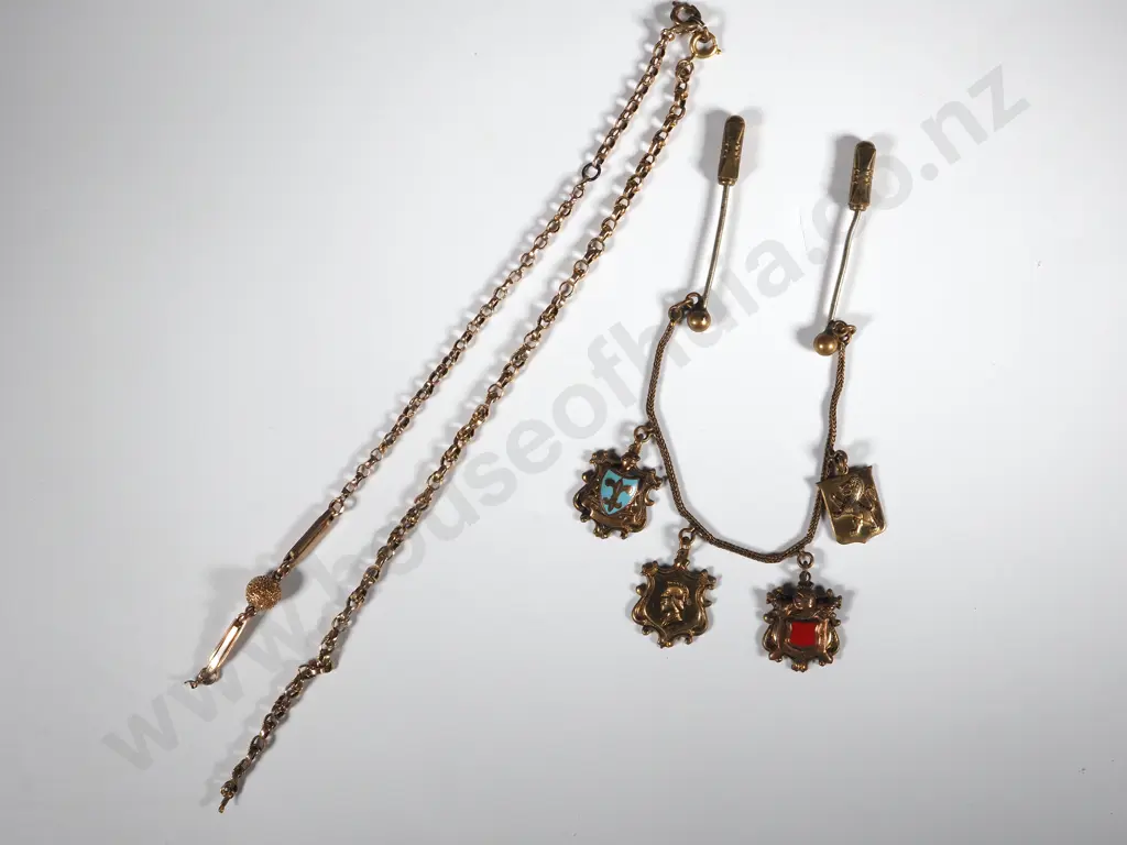 9ct Gold Chain (A/F) & Another Brass Chain With Attached Charms  Image 1++