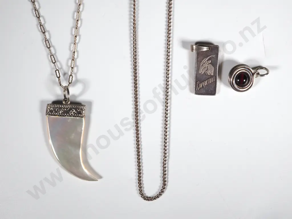 Sterling Silver Chain With Mother Of Pearl Tooth Shaped Pendant, Sterling Silver 2.5gm Ingot w Chain Image 1++