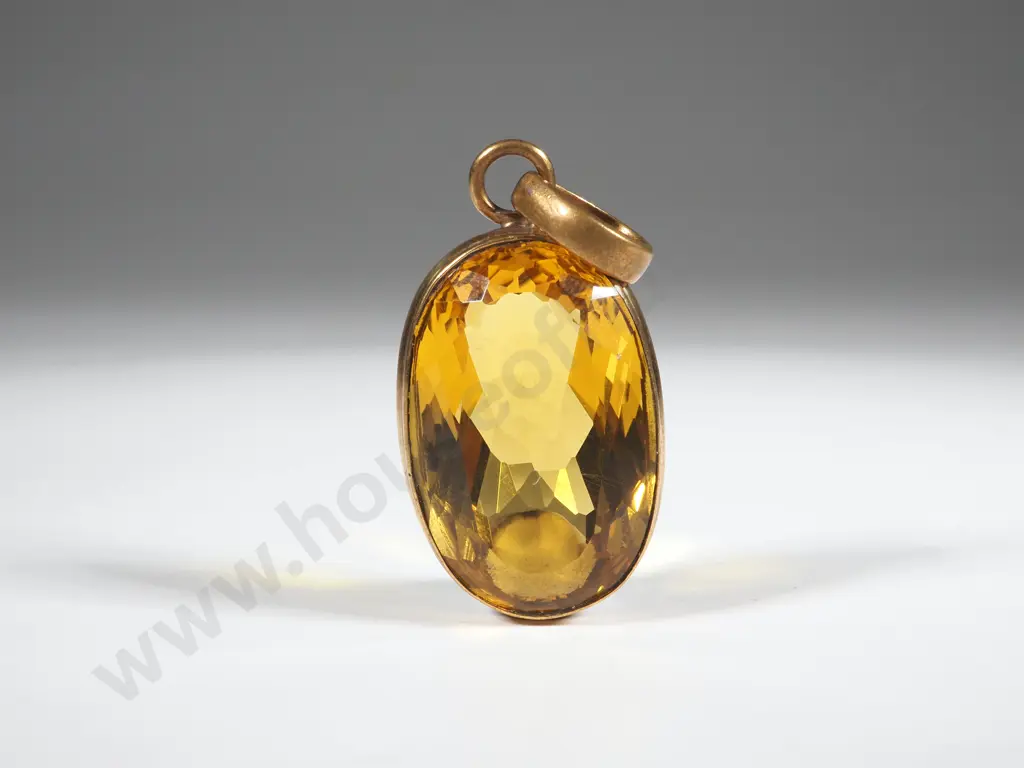 Yellow Facetted Oval Pendant In Gold Plated Mount  Image 1++