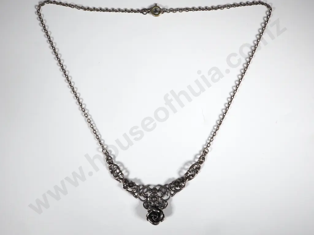 Sterling Silver Choker/ Pendant with a Central Rose Motif  Image 1++