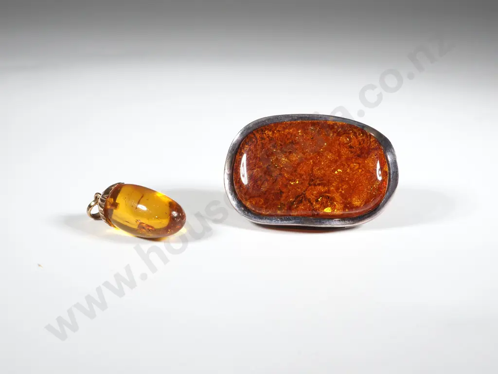 Sterling Silver & Amber Pendant/ Brooch & Gold Mounted Amber Pendant Image 1++