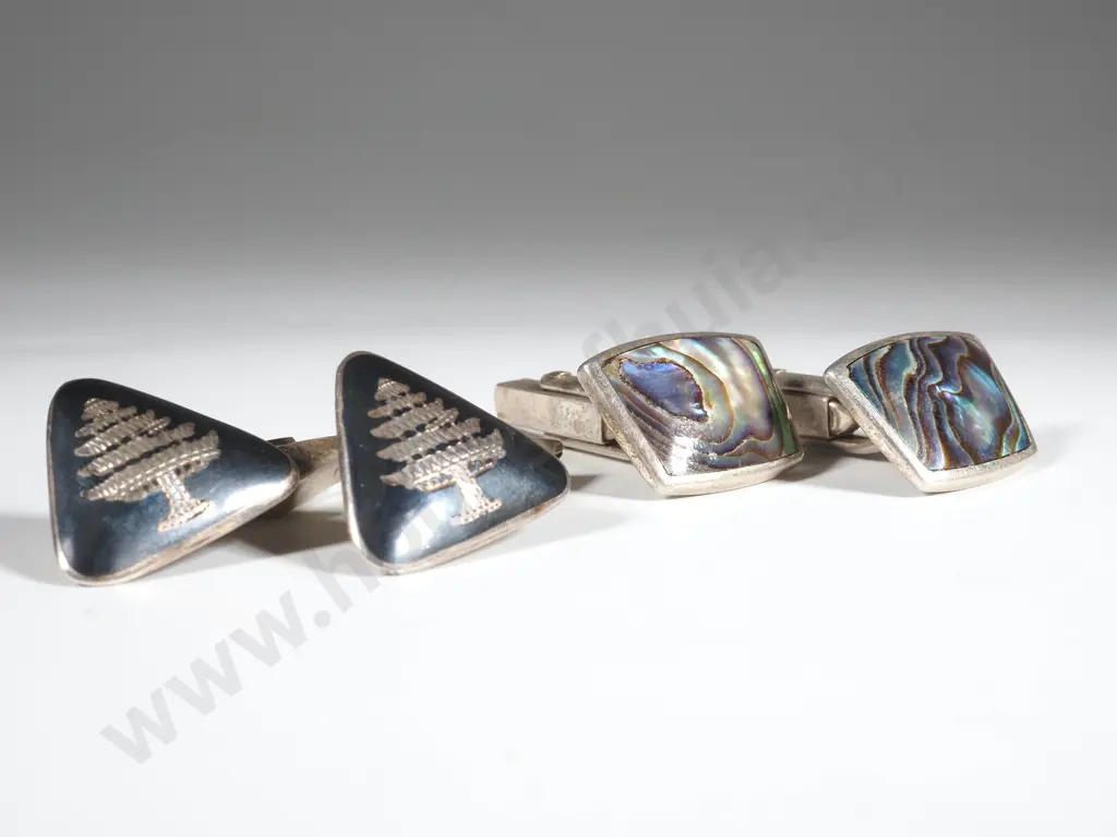 Two Pairs of Sterling Silver Cufflinks - One Paua Image 1++