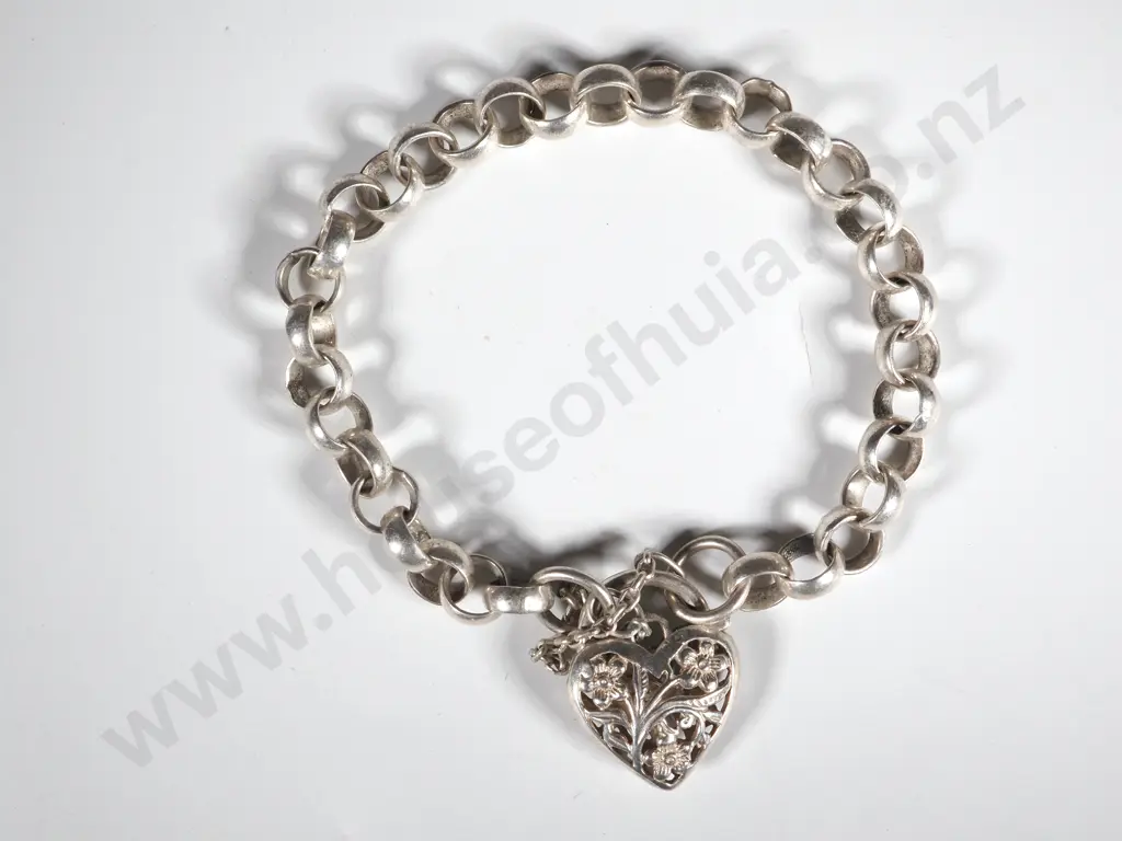 Sterling Silver Chain Bracelet & Filigree Art Locket  Image 1++