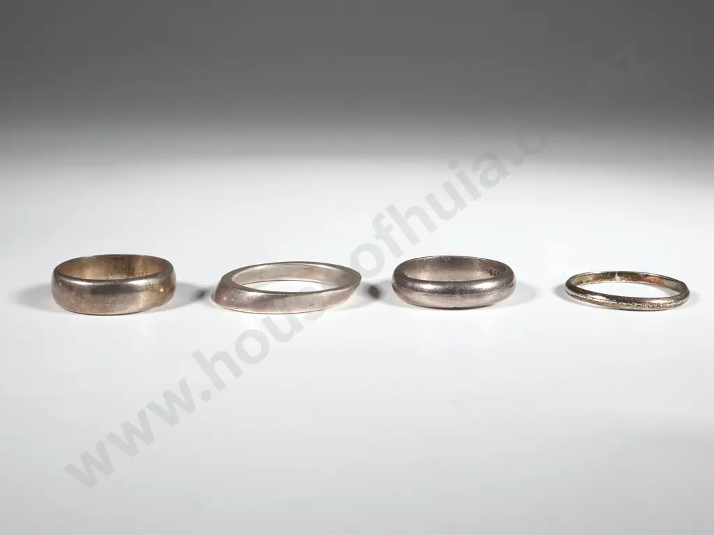 Four Plain Sterling Silver Bands Of Varying Sizes. One Offset Image 1++