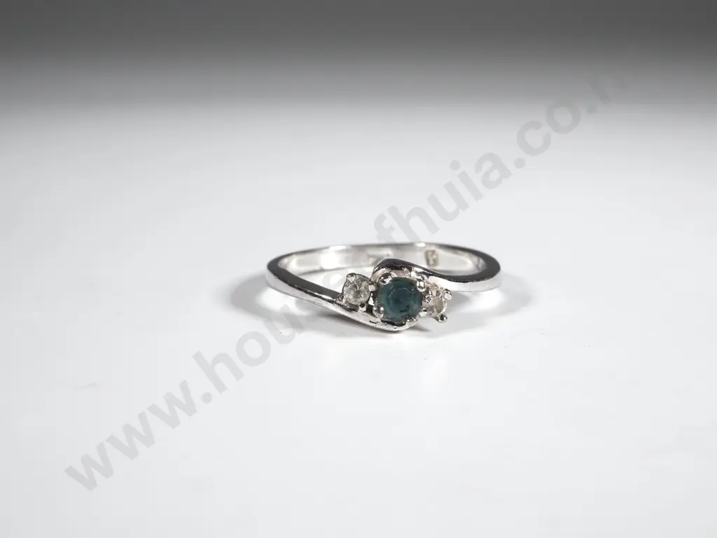 Sterling Silver Synthetic Sapphire & White Stone Crossover Ring Image 1++