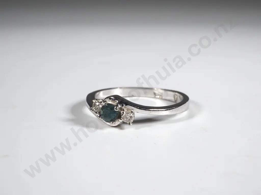 Sterling Silver Synthetic Sapphire & White Stone Crossover Ring Image 1++