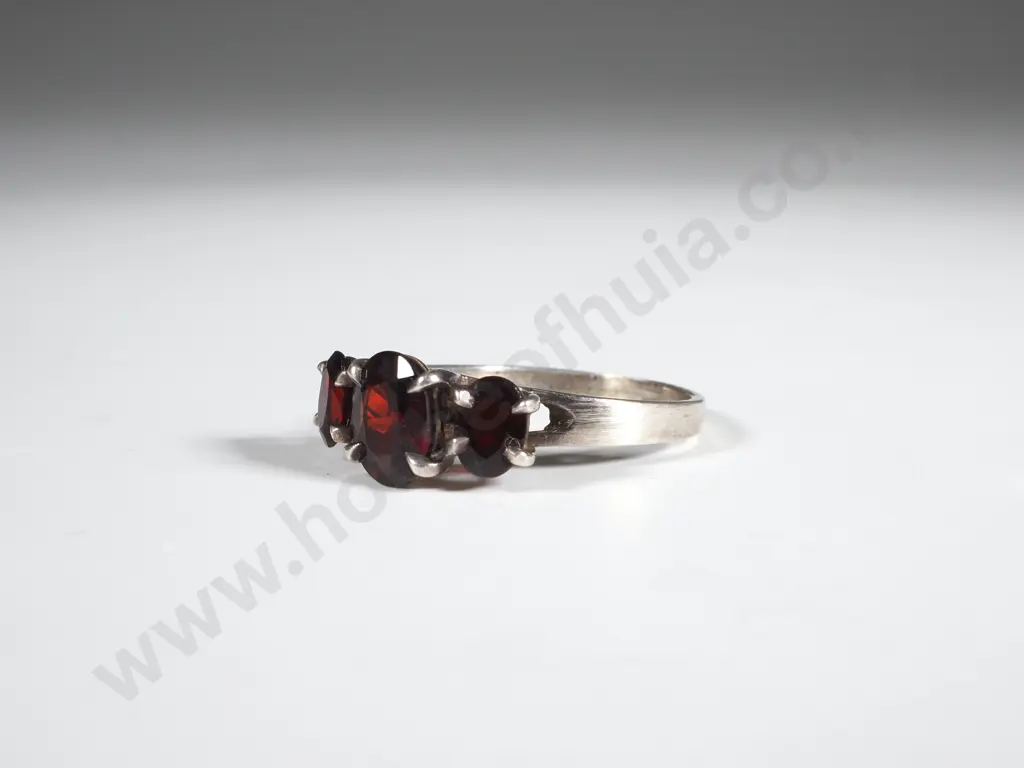 Sterling Silver Ring Set with Three Garnet Coloured Stones  Image 1++