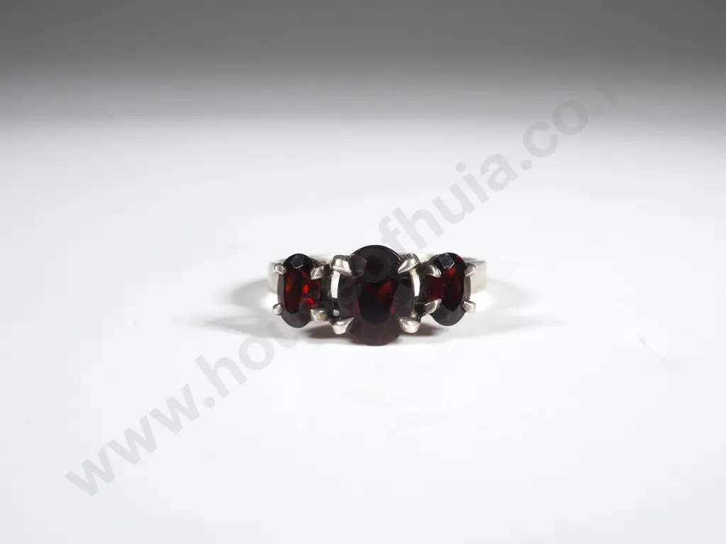 Sterling Silver Ring Set with Three Garnet Coloured Stones  Image 1++