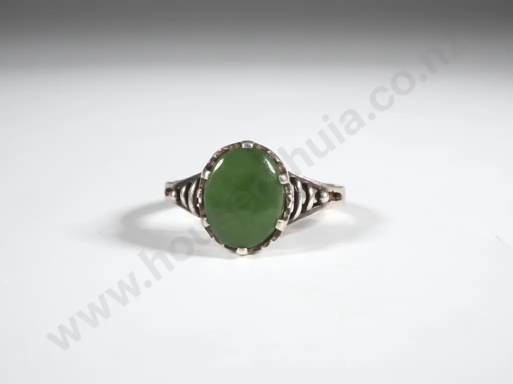 Sterling Silver Ring Set w  Oval Greenstone Image 1++