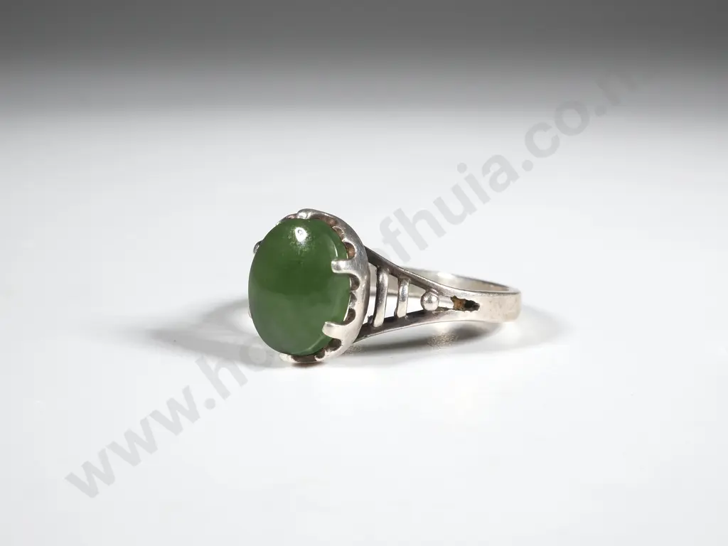 Sterling Silver Ring Set w  Oval Greenstone Image 1++