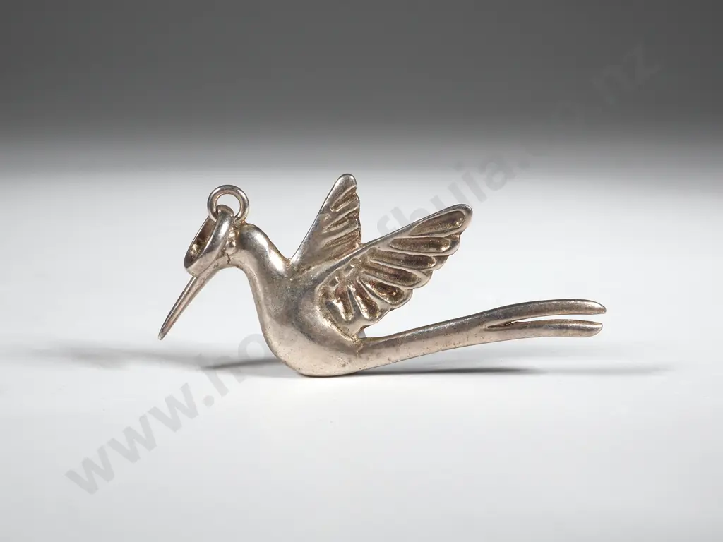Sterling Silver Pendant In the Form a Flying Stork Image 1++