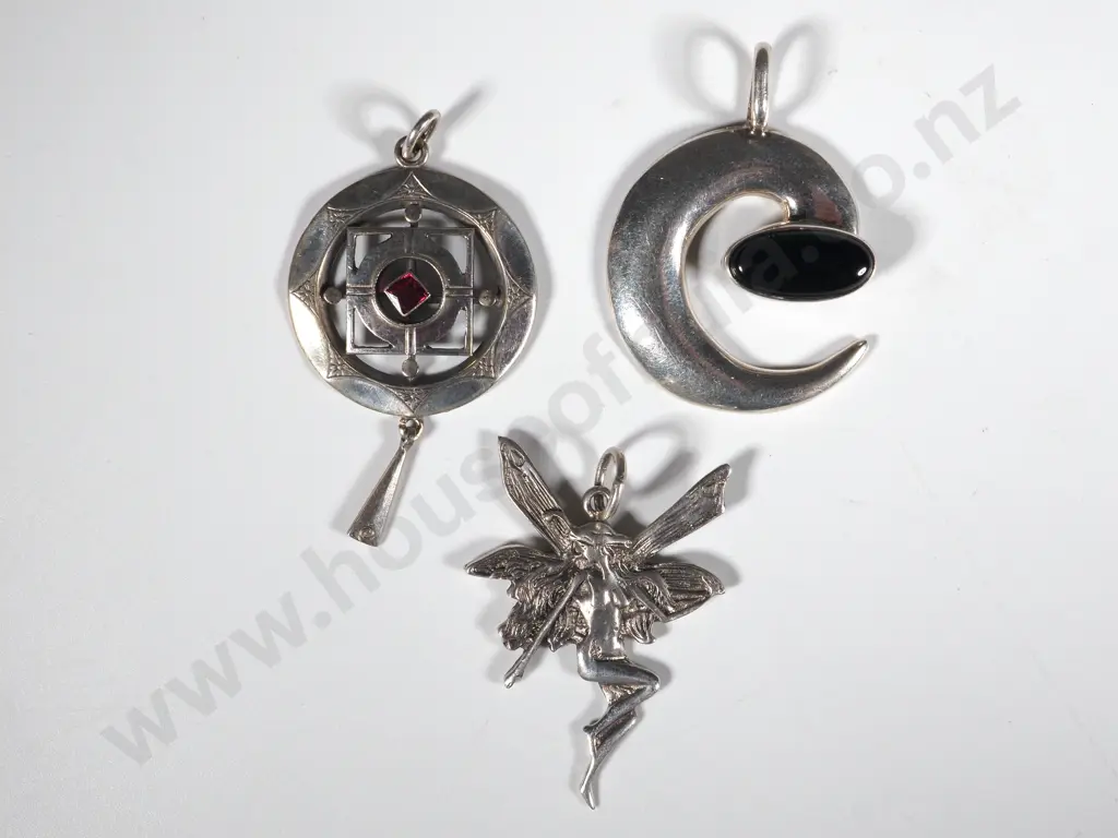 Sterling Silver Three Pendants-  Celtic Style, Black Stone  & Celtic Style Image 1++